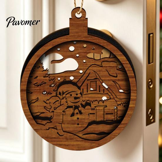 Holiday Atmosphere Hanging Crafts 3D Wooden Light Up Christmas Ornament, Layered House Tree Snowman Exquisite Gift Ornaments Nativity Scene Decoration