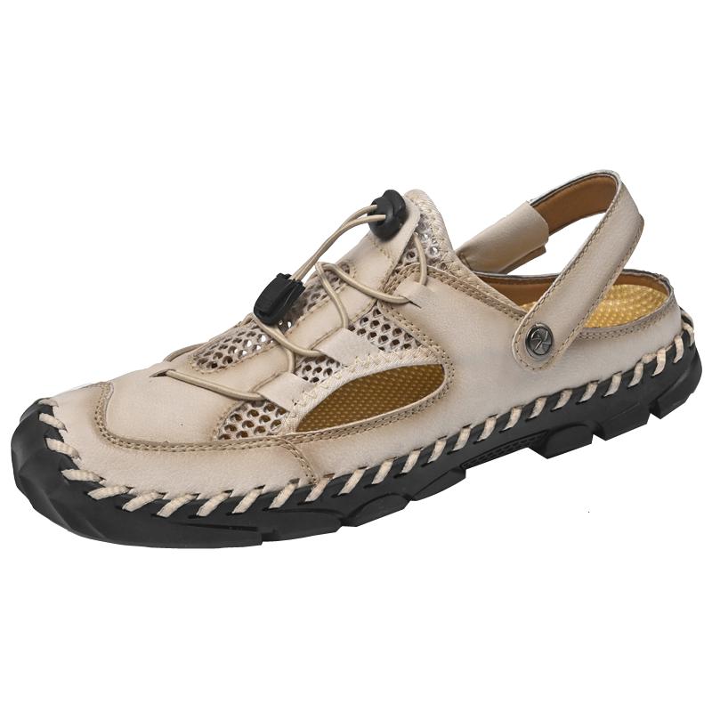 British Style Summer Sandals Handmade Soles Men's Leather Camping Shoes Classic Brown Men's Beach Casual Shoes Big Size  38-48