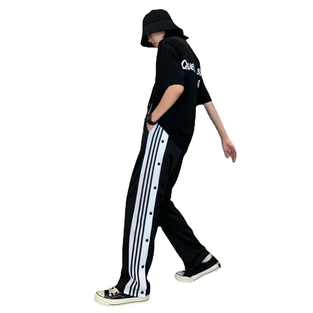 Мужские свободные брюки в полоску на пуговицах, стиль Гонконг, широкие повседневные брюки для подростков