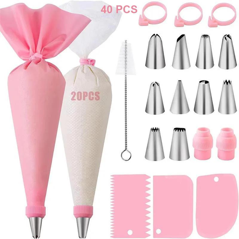 Piping Bags and Tips Set Cake DIY Decorating Kit with Stainless Steel Nozzle Reusable Silicone Pastry Cake Decorating Tools