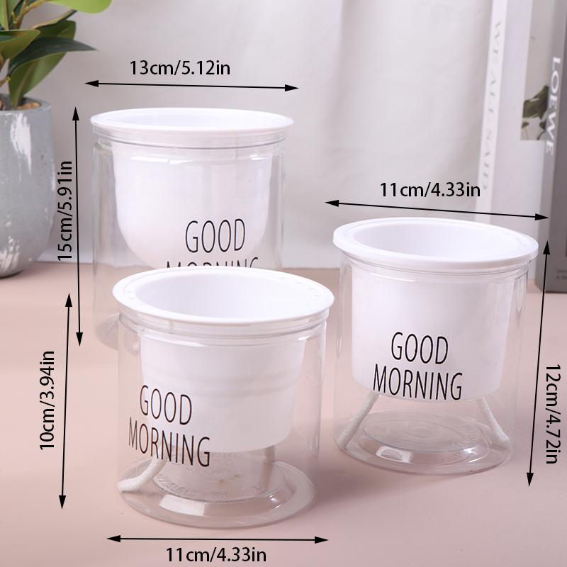 Lazy Hydroponic Flower Pot Automatic Water-Absorbing Flowerpot Transparent Double Layer Plastic Self Watering Planter Office