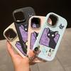 For iPhone 15 14 13 12 11 Pro Max 14 15 Plus Samsung S23 S24 S22 S21 Redmi Cartoon Black Cat Silver Edge Soft Liquid Silicone Protective Casing