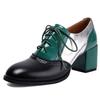 2025 New Design Female Casual Pumps Round Toe Block Heels 6cm Lace Up Mixed Color Plus Size 46 47 48 Soft Daily Shoes