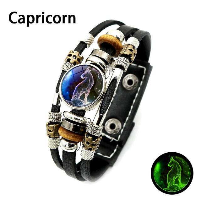 Светящийся винтажный браслет со знаком 12 созвездий, знак зодиака, многослойный кожаный браслет, мужские ювелирные изделия, подарки на день рождения