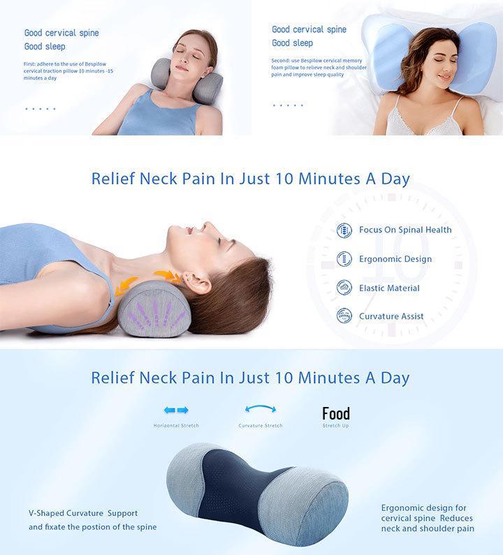 Подушка для шеи из пены с эффектом памяти для путешествий с обратным растяжением и наволочкой из чистого хлопка - Портативная подушка для поддержки шеи