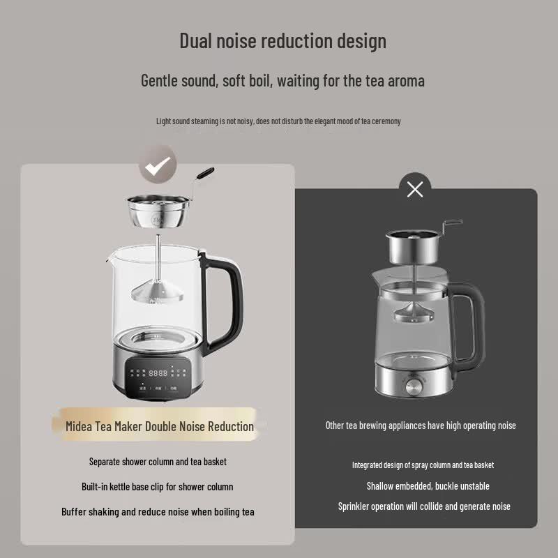 Midea 1.2L Smart Glass Tea Maker & Health Pot CN plug (adapter included)