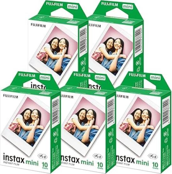 Fuji Film Instax Mini Instant Camera 10 штук x 5 комплектов Пленка Instax формата карты, оригинальный очиститель для линз в комплекте (50 штук) &