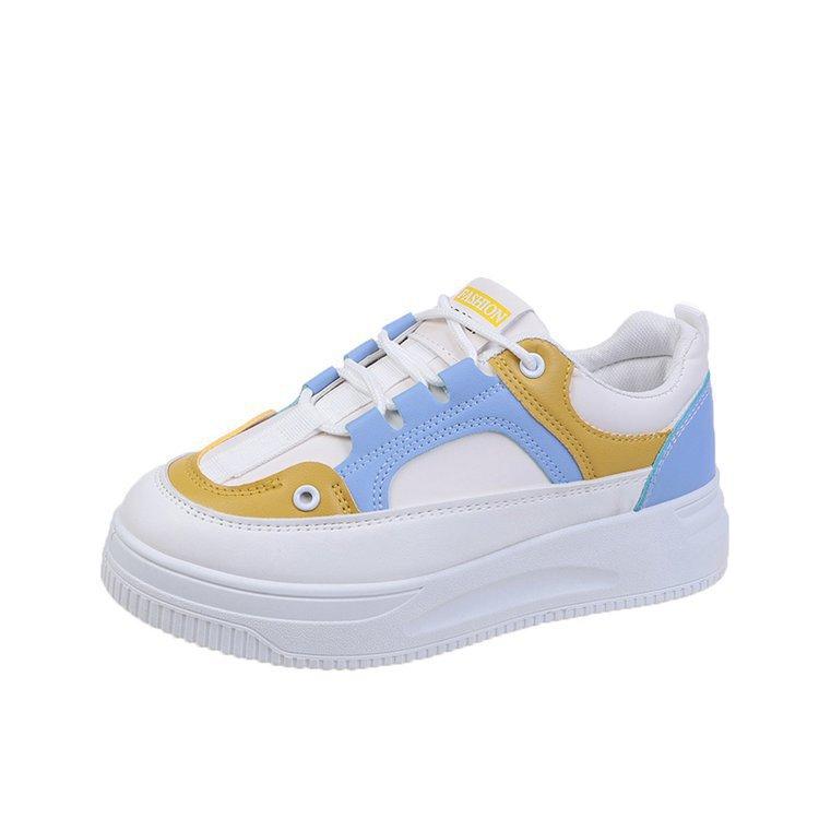 Спортивная обувь для женщин, осенняя новая резиновая мягкая подошва для маффинов в тон, легкая повседневная обувь из искусственной кожи на шнуровке для женщин