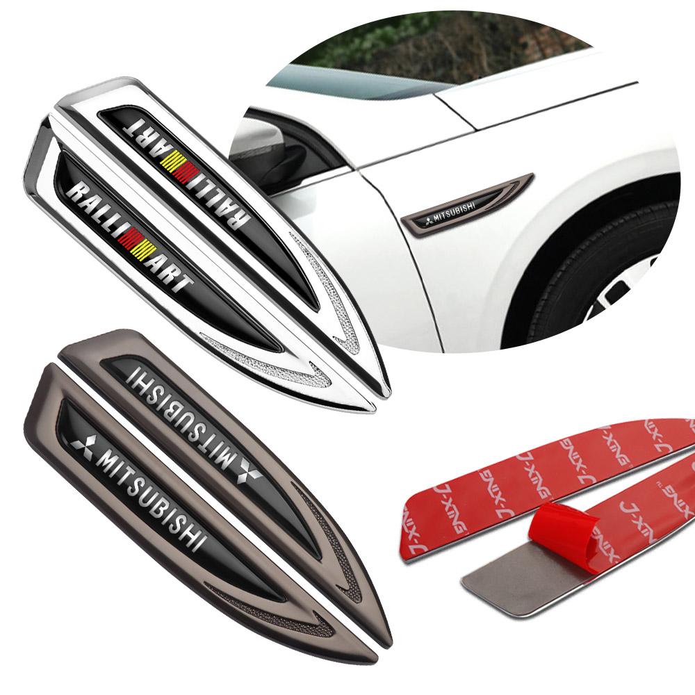 wzvc4 2pcs Car Fender Side Blade Emblem Stickers Auto Decorative Accessories For Mitsubishi Ralliart Lancer L200 Outlander Eclipse ASX