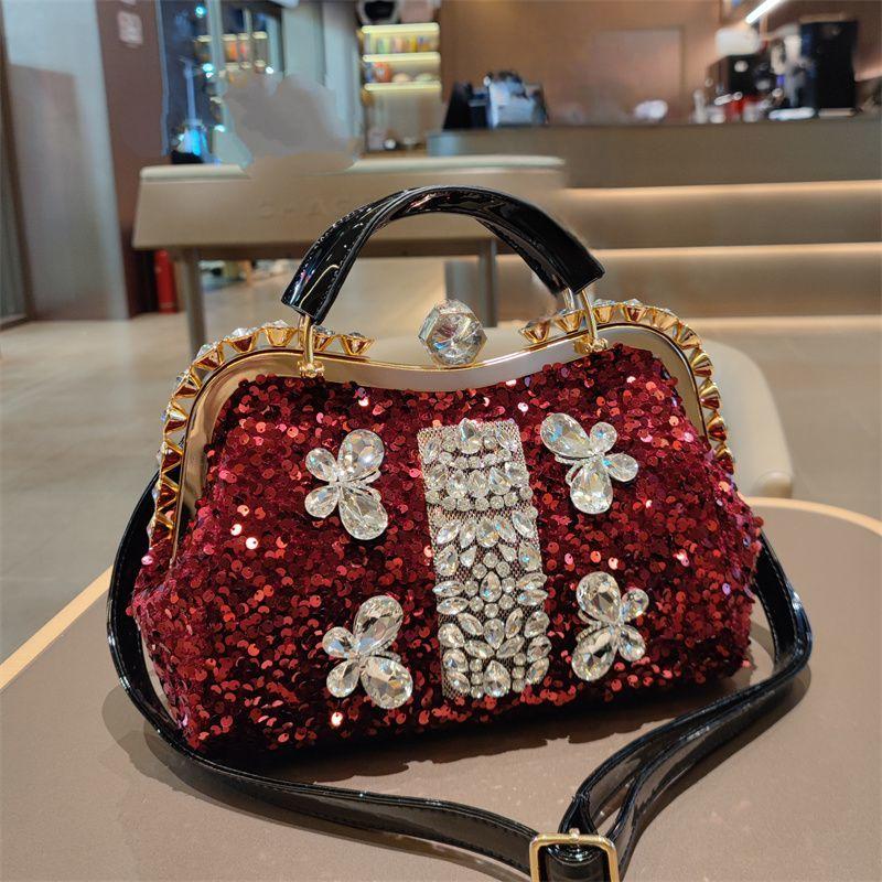 Модная большая вместительная сумка через плечо с пайетками и бриллиантами