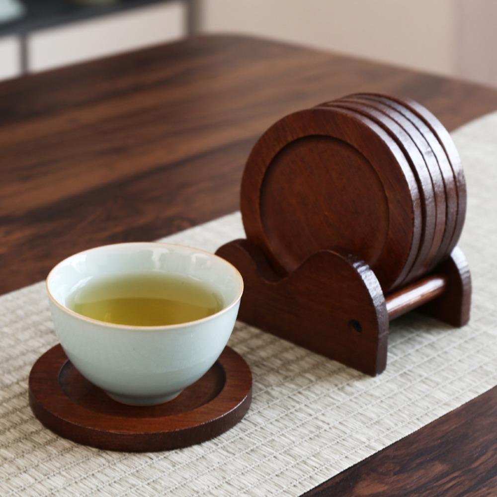 Heat Resistant Insulated Heat Cup Mat With Holder Tea Cup Mat Bamboo Coaster Set Dining Table