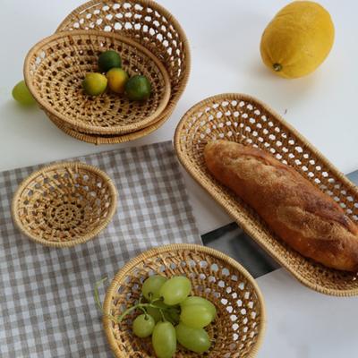 Плетеный вручную поднос из ротанга для домашнего декора Поднос из натурального ротанга для хранения фруктов