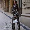 Irregular Printing Zipper Long Sleeved Jacket Women Casual Turndown Collar Short Coat Fashion Street Style 2025 Spring and Summer New