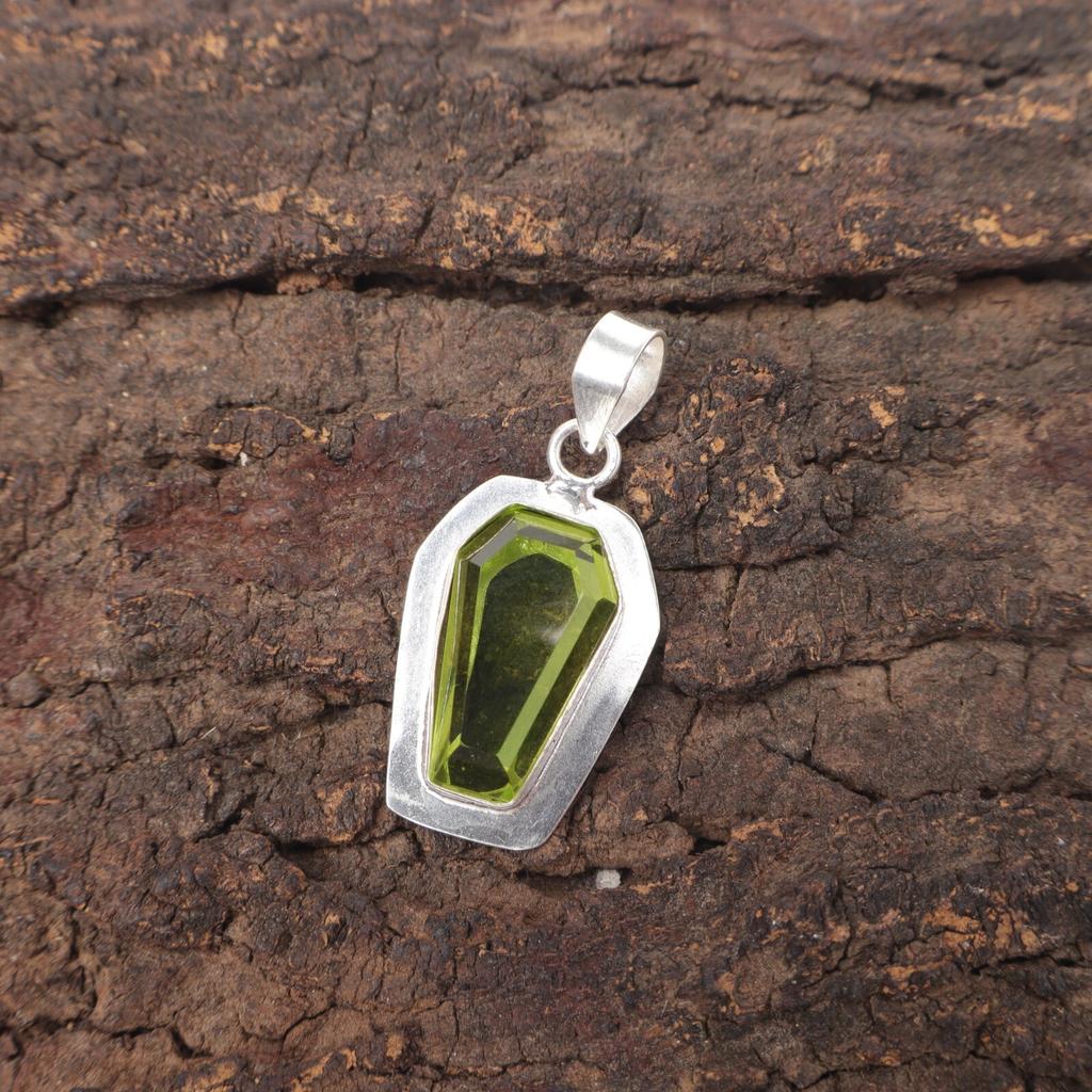 Coffin Natural Peridot Art Deco Elegant Birthday New Pendant 925 Sterling Silver PP-53-6