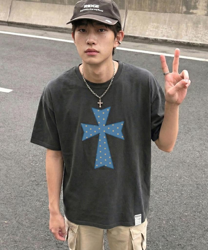 GRAVER [Unisex]Dot Cross Short Sleeve T-Shirt_5Color