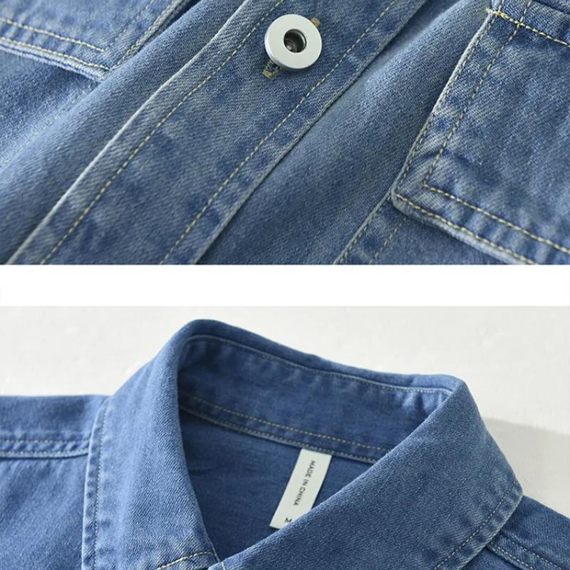 Весенне-осенние джинсовые рубашки с длинными рукавами для мужчин, новая японская модная рабочая одежда, мужские топы с карманами, свободная рубашка из чистого хлопка, повседневная мужская одежда