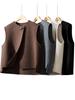 Women's 2025 Asymmetrical Gray Wool Vest - Round Neck, Button-Up, Sleeveless for Spring & Autumn Fashion