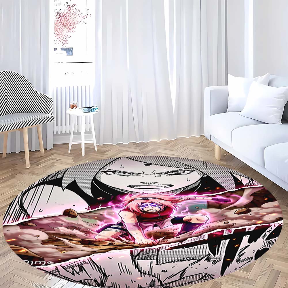 Naruto Round Area Rug Anime Cartoon Pattern Soft Non-Slip Floor Carpet For Bedroom Living Room Kids Room Playroom Home Decor Mat
