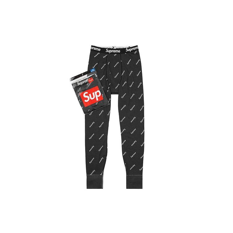 Supreme Термоштаны Hanes 1 пара Черные логотипы Унисекс SUP-FW20-309