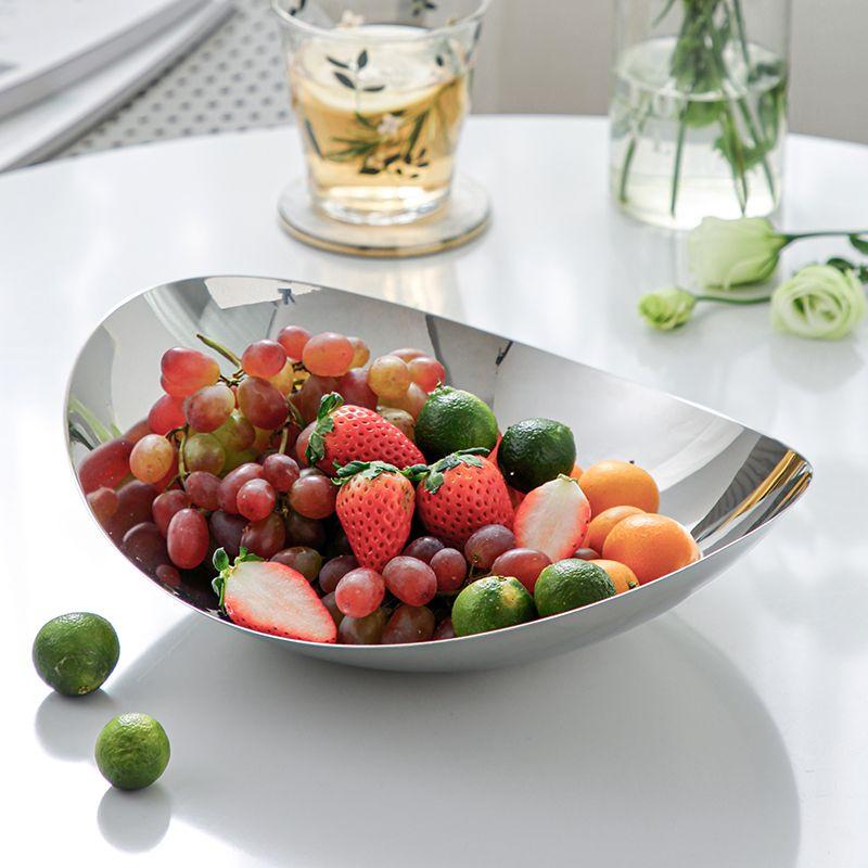 304 Stainless Steel Fruit Tray, Light Luxury Metal Household Tableware, Living Room Fruit Tray Bowl, Creative Modern Storage Pla