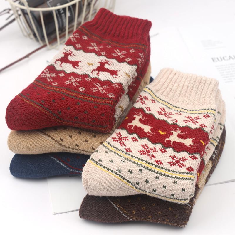 5 Pairs Winter Men's Socks Thicken Sheep's Wool Socks Warm Women Retro Style Colorful Fashion Man Socks for Snow Boots