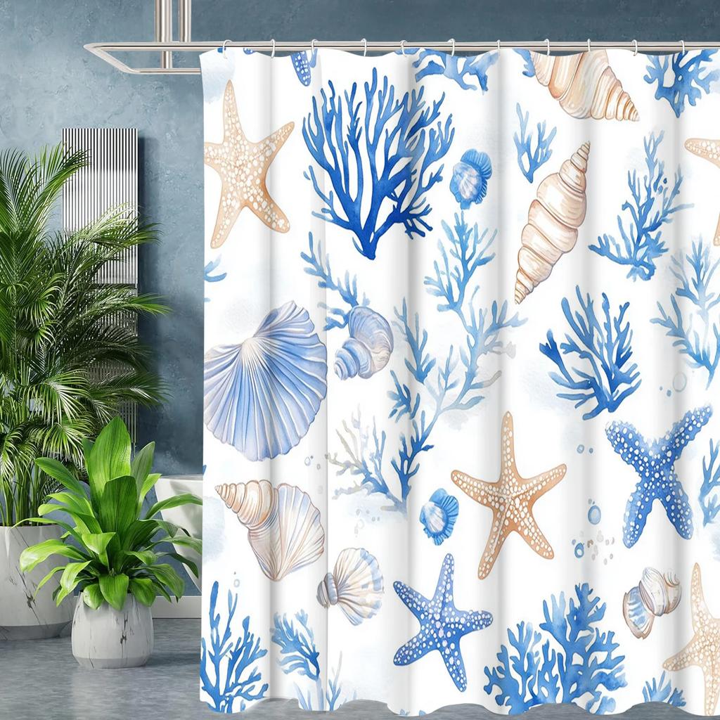 Cartoon Shell starfish  Bathing Curtain  Bathroom Shower Curtain Waterproof With 12 Hooks Home Deco