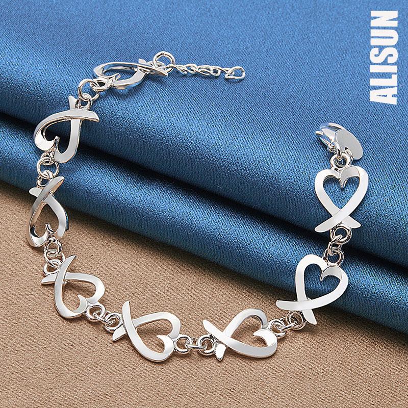 925 Sterling Silver Hollow Heart Bracelet Fashionable Wedding Jewelry