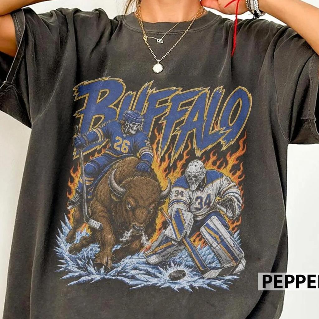 Buffalo Hockey Skull Shirt, Vintage Rasmus Dahlin Fan Tee, Game Day Gift For Hockey, Alex Lyon Comfort Colors Hockey