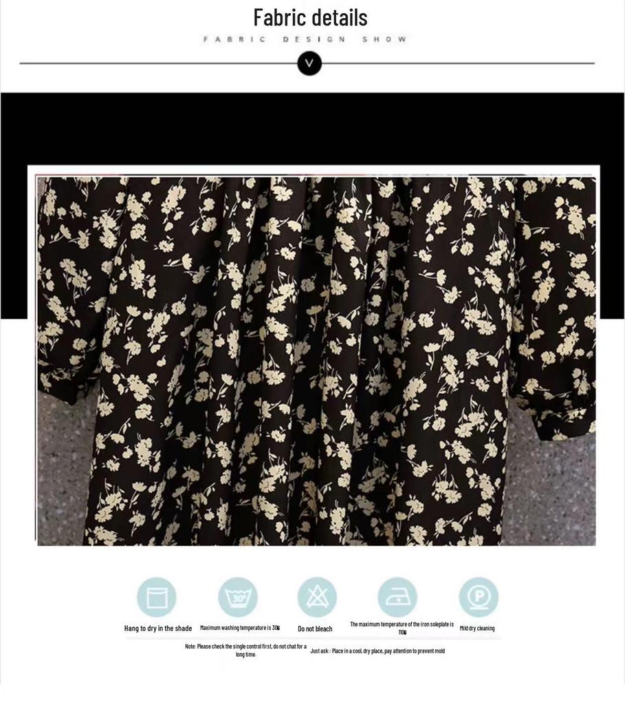 Женское платье 2024 года с V-образным вырезом, цветочным ретро-принтом, в французском стиле, для чаепития - Коллекция Осень/Зима