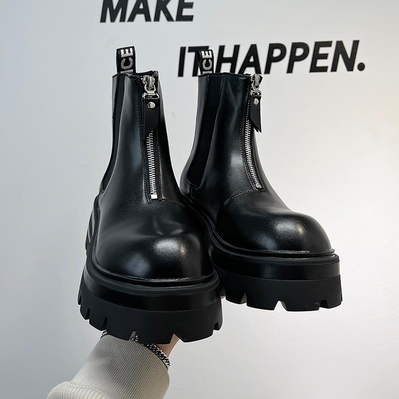 Мужские ботинки мартин, британский стиль, осень-зима, толстая подошва, увеличивающие рост, черные, в стиле рабочей обуви, ботинки-локомотивы 50552-A