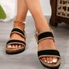 Women's Shoes 2024 New Summer Style Color-blocked Open-toe Women's Sandals Fashionable One-line Buckle Mid-heeled Roman Sandals