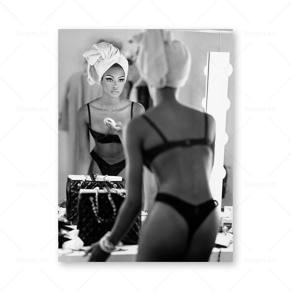 Модный сексуальный женский настенный художественный постер для девочек, макияж на холсте, черно-белая картина с принтом, дамская комната, ванная комната, домашний декор