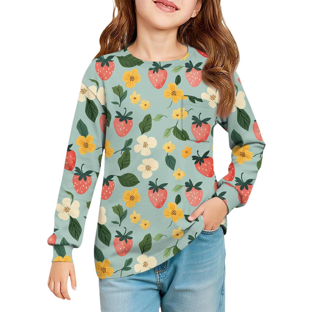 Girls' Long Sleeve Blouse - Round Neck Soft Waist Tunic