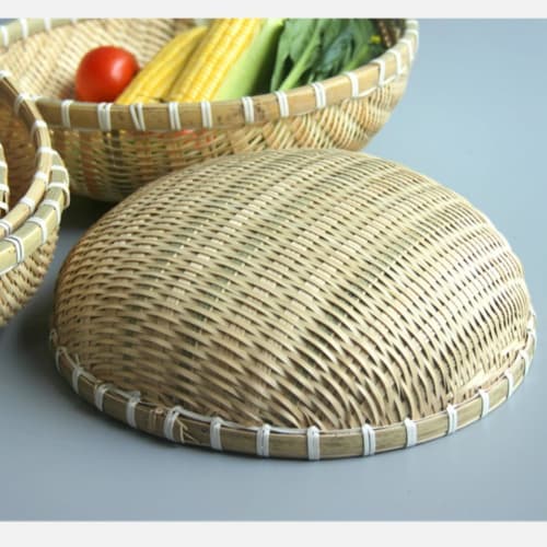 Deronder Bamboo Colander, Round Tray, Drying Vegetable Basket, Kitchen Storage, Lightweight, Handmade, Rustic, Beautiful, Practical, Easy to Use (Diam