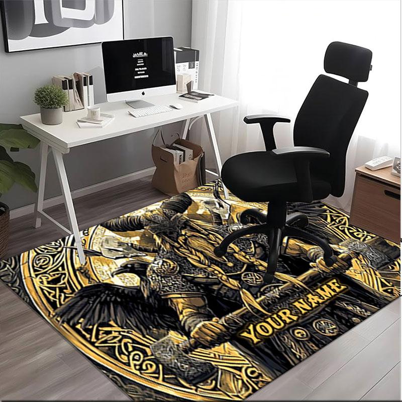 1PC Custom Name Warrior Crest Theme Floor Mat Ideal for Living Room, Game Rooms, Office, Bedroom,Floor Mat Playful Design