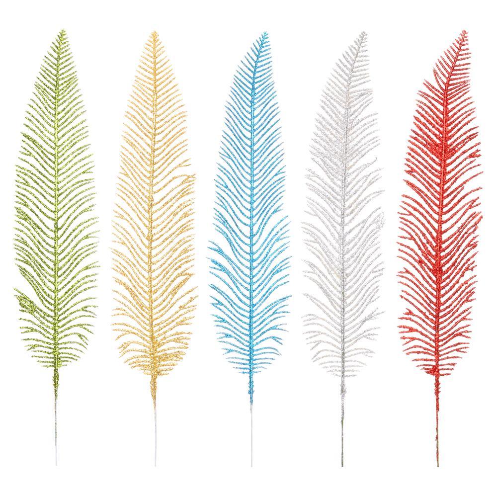 Декор Перо Лист Блестящие Искусственные Растения Блестящий Орнамент Перо Лист Рождественская Елка Цветы