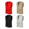 Men Summer Cargo Waistcoat V-Neck Sleeveless Multi Pockets Sports Vest Solid Color Zipper Placket Volunteer Safety Vest Coat