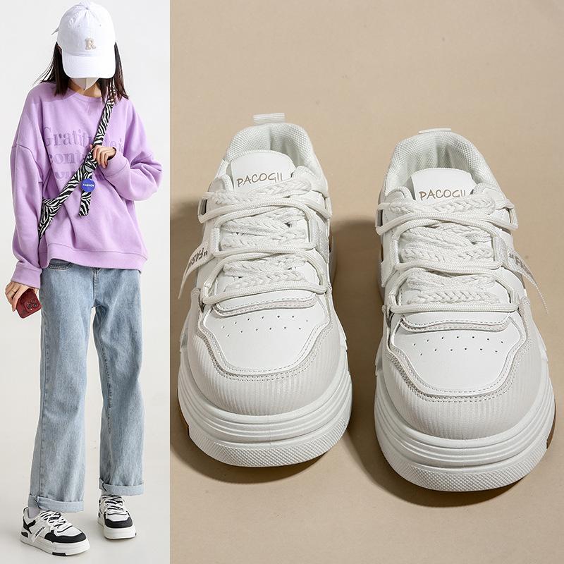 Маленькие белые туфли на толстой подошве в гонконгском стиле для женщин на весну и осень, дышащие, студенческие, цветные, спортивные туфли для сноуборда