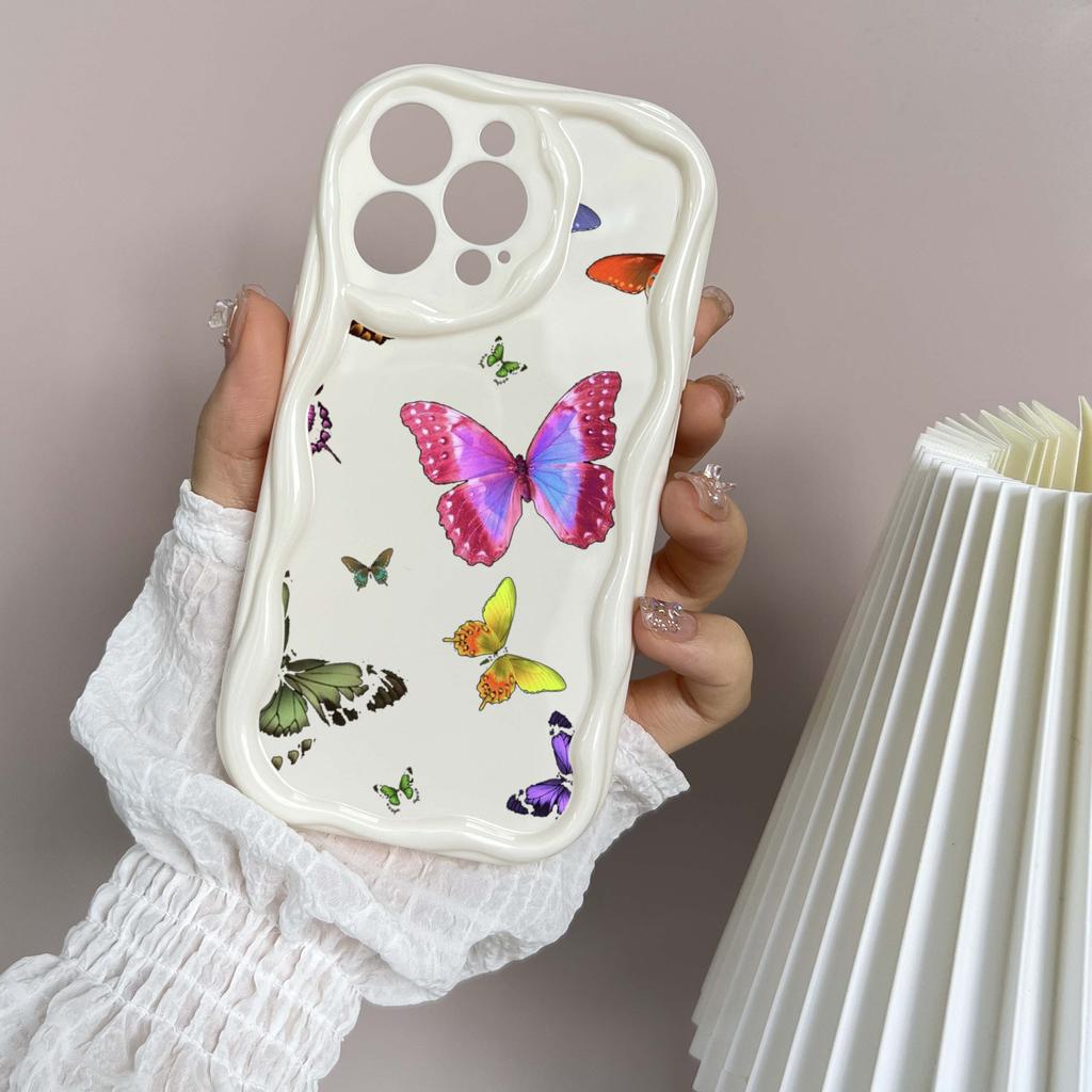 Мягкие волнистые чехлы для телефонов N76 с бабочкой для Samsung A54 A34 A13 A14 S23 S24 Ultra Xiaomi Redmi Note 13 12C Realme Infinix, защитный бампер