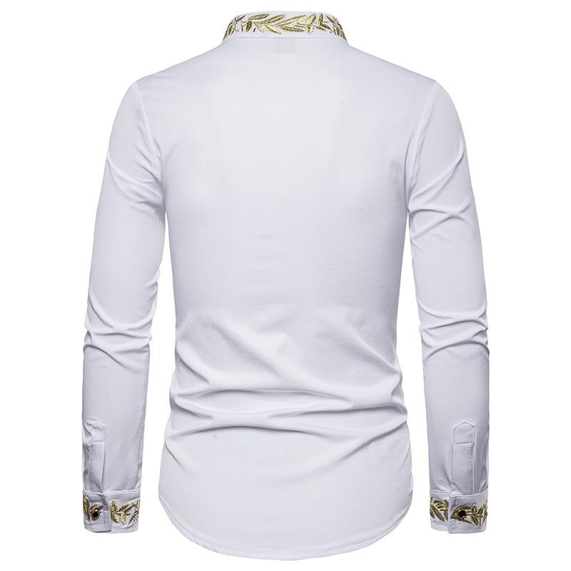 Мужская рубашка с вышивкой и длинным рукавом, европейский размер, воротник Генри
