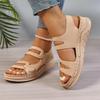 Повседневные сандалии на липучке с вырезами телесного цвета Женские 2025 Лето Круглый носок Клиновидный каблук Сандалии Удобная мягкая подошва Нескользящие Туфли для мамы