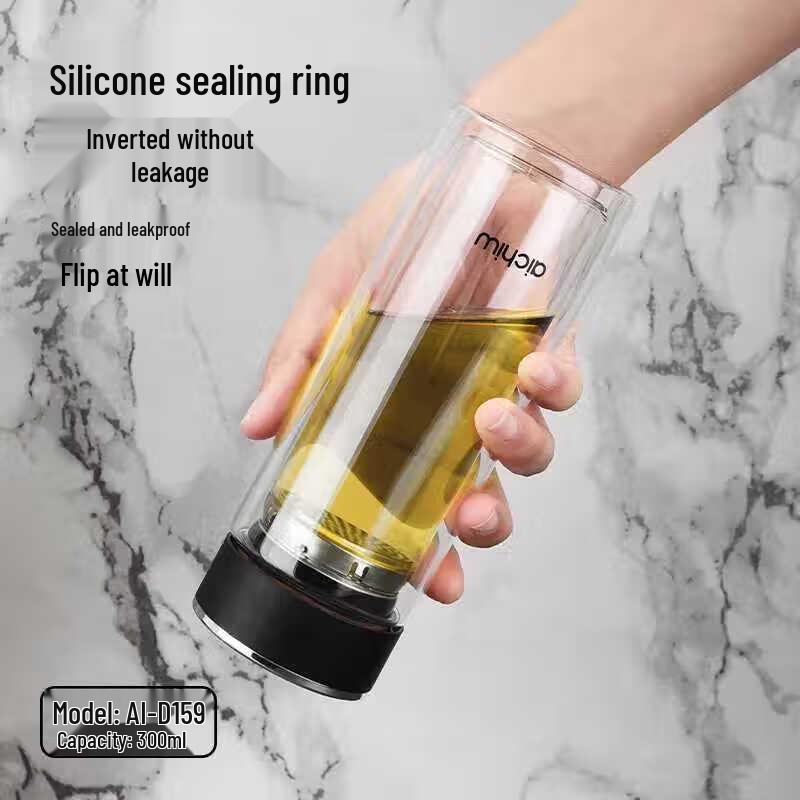 Ai Qi Wu Double-Walled Glass Mug with Lid