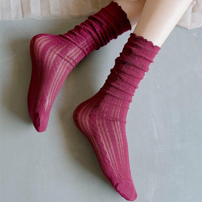 Полые женские носки, хлопковые бархатные мягкие летние тонкие дышащие длинные носки в японском стиле, милые кавайные носки принцессы Харадзюку