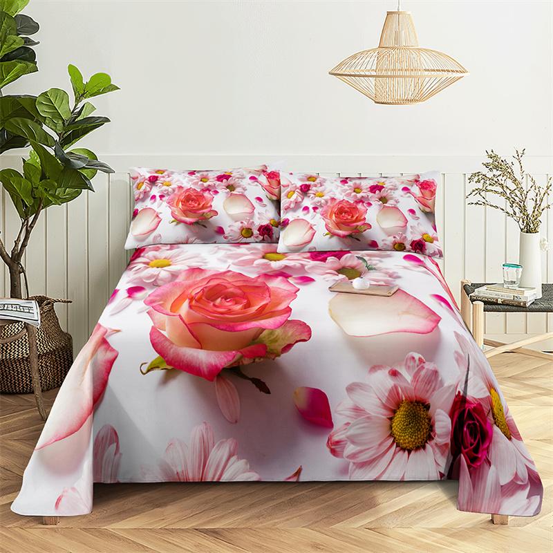 Главная Простыни Розовая роза Односпальная простыня Модный дизайн Цветы Простыни Queen Size Комплект простыней Простыни и наволочки