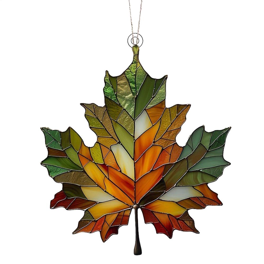 Maple Leaf Stained Acrylic Window Hanging Ornament Maple Leaf Pendant Wall Decoration Fall Leaf Art Decorative For Thanksgiving