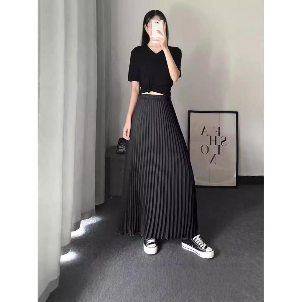 Qooth Весна Лето Ретро Яркая Высокая Талия Плиссированная Юбка Элегантная Универсальная Утягивающая Юбка Трапециевидной Формы Средней Длины QT2525