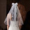 1pc Bow & Pearl Decor Bride Wedding Short Veil, Cute & Simple Edged Design
