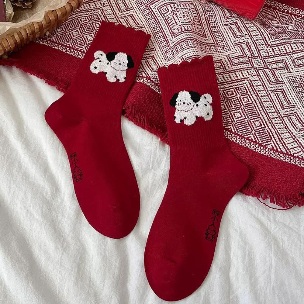 Elastic New Year Socks Soft Cartoon Red Socks Cute Zodiac Year Socks Party