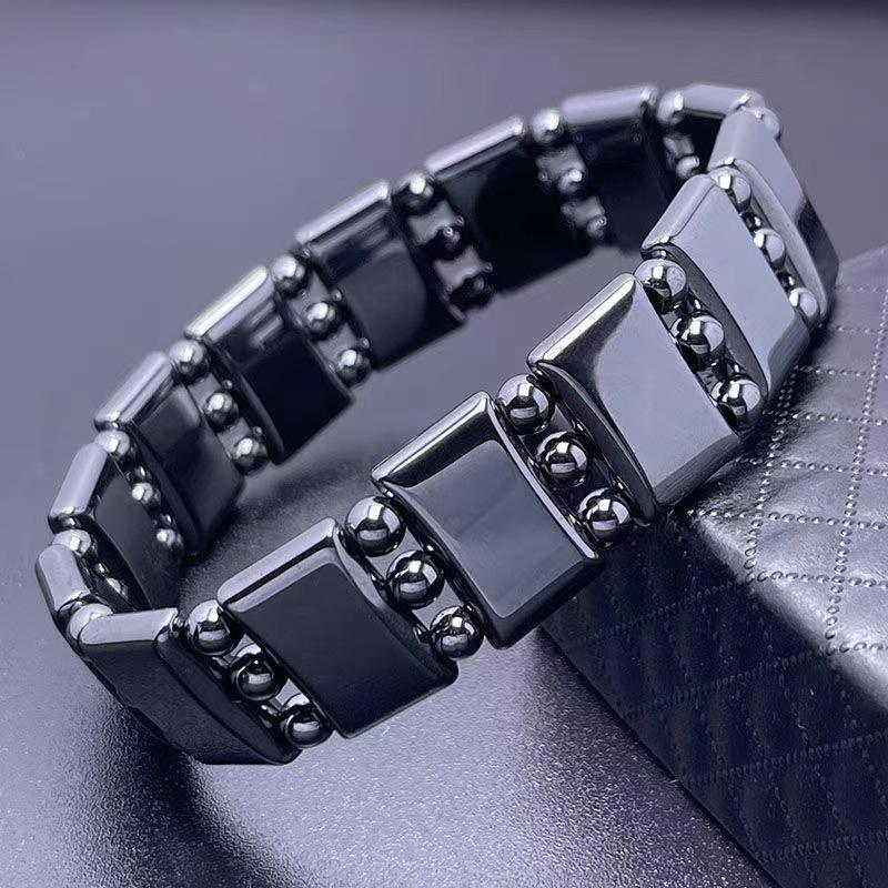 Unisex Weight Loss Octagon Geometry Black Stone Magnetic Therapy Bracelet Health Care Magnetic Hematite Stretch Bracelets