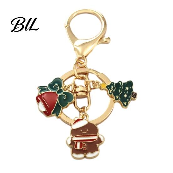 Festive Keychain Accessory Christmas Santa Tree Snowman Keychain, Golden Plated Zinc Alloy Bag Decor Handbags Decorative with Lobster Clasp